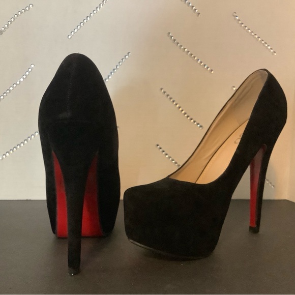 A.co Shoes - Elegant Black Suede Heels with Red Soles